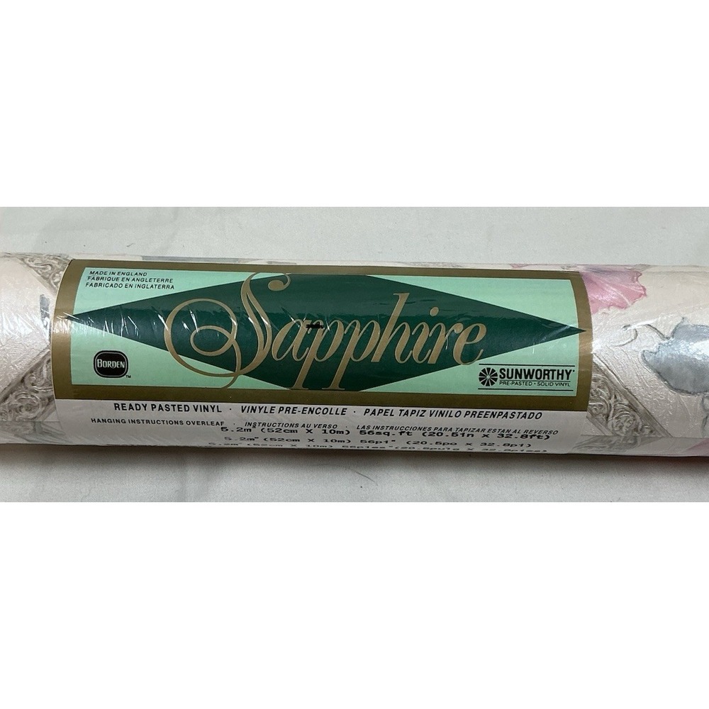 SunWorthy Sapphire Wallpaper #22640 Floral Vinyl 56 SqFt NOS Borden VTG England